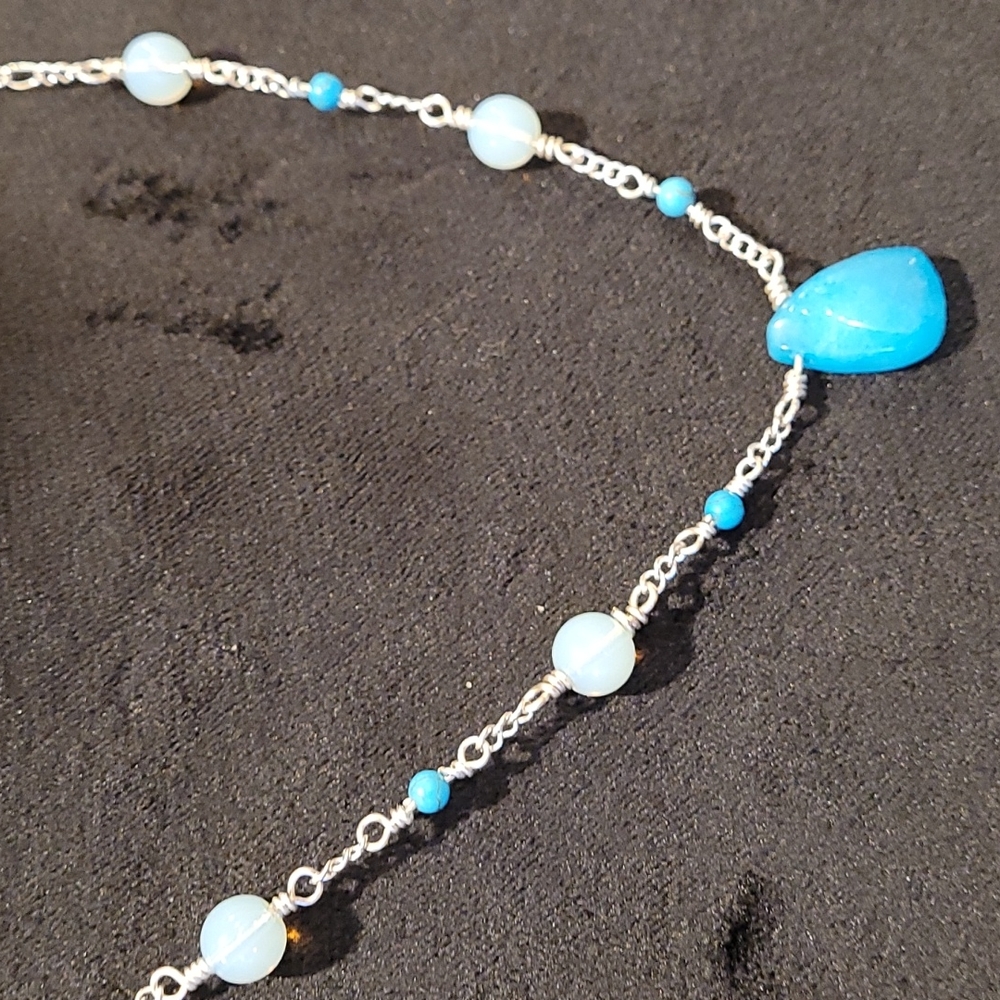 Sterling Silver Larimar, Opalite and Turquoise Necklace